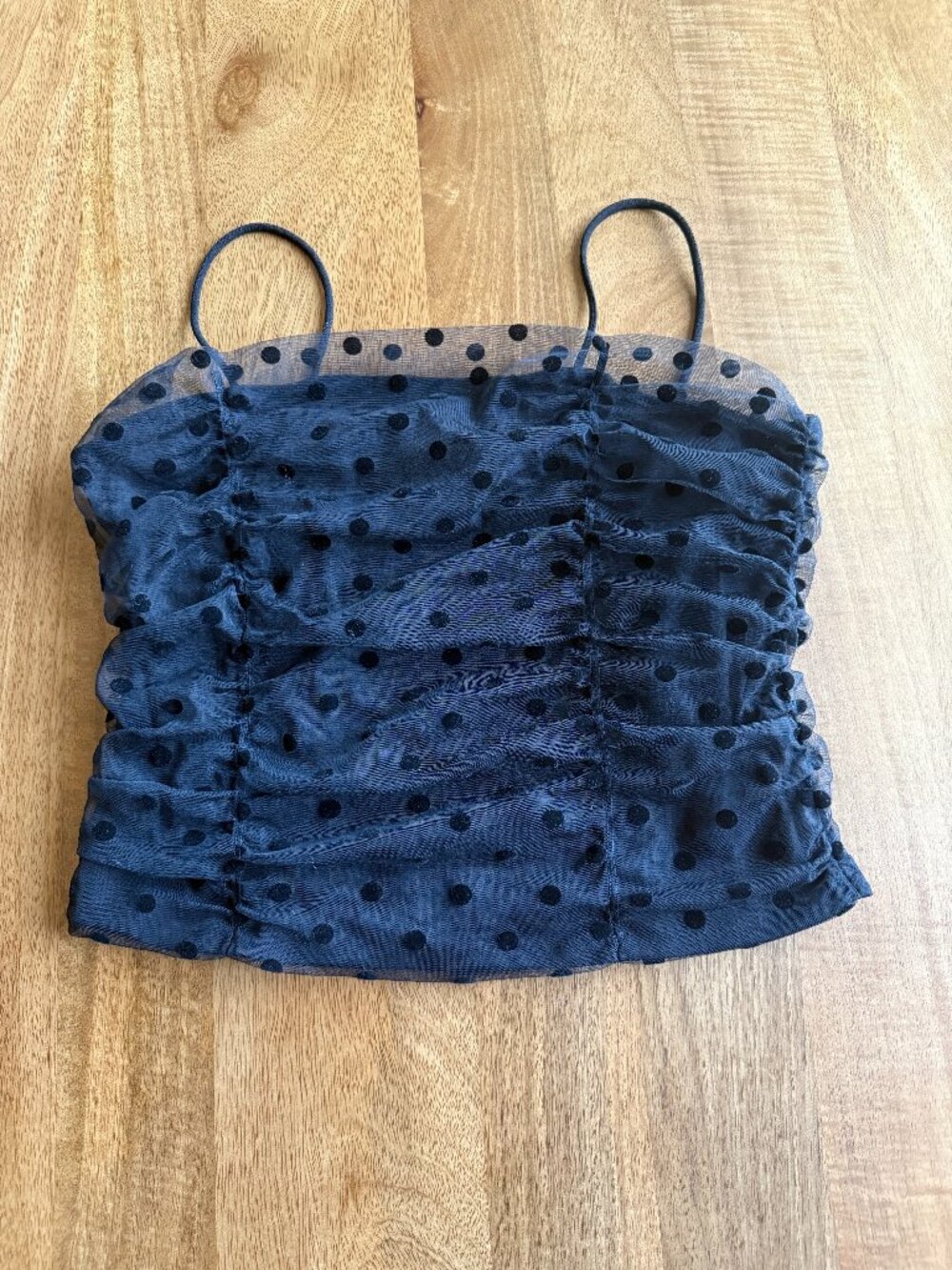 Cynthia Rowley Black Mesh Smocked Polka Dot Camisole Top Size M